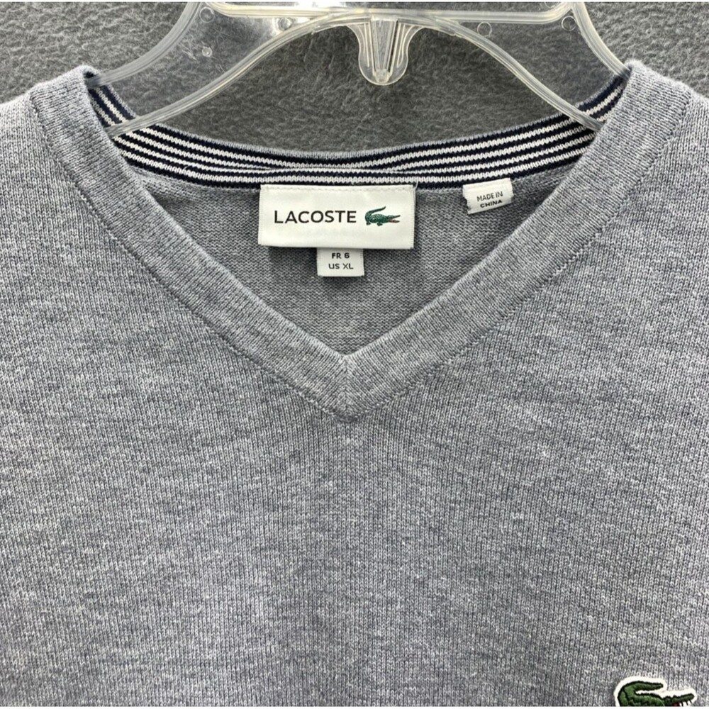 Lacoste Ribbed V-Neck Pullover Sweaters Mens X-Large XL Gray Long Sleeve AH7003 - Picture 4 of 16